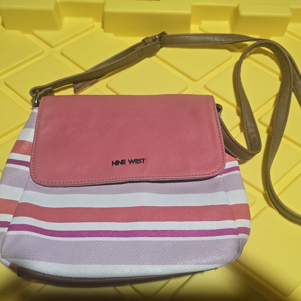 Nine West Pink and White Striped Crossbody Bag